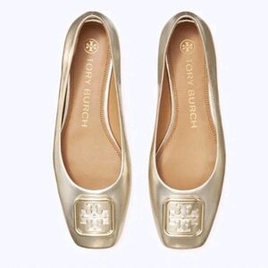 Tory Burch Georgia Ballet Spark Gold Leather US 5M $248